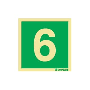Nødutgangsskilt - Tallet 6, 20x20 cm.