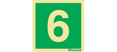 Nødutgangsskilt - Tallet 6, 20x20 cm.