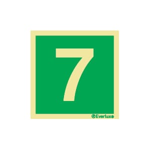 Nødutgangsskilt - Tallet 7, 20x20 cm.