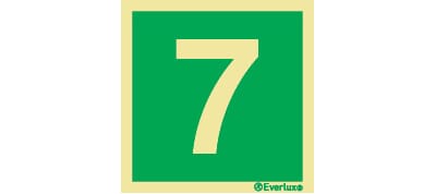 Nødutgangsskilt - Tallet 7, 20x20 cm.