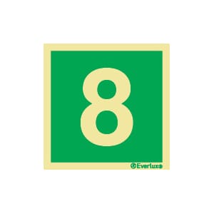 Nødutgangsskilt - Tallet 8, 20x20 cm.