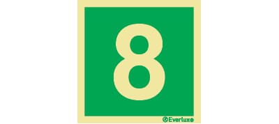 Nødutgangsskilt - Tallet 8, 20x20 cm.