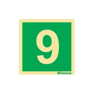 Nødutgangsskilt - Tallet 9, 20x20 cm.