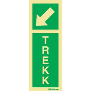 Rømningsskilt - Trekk, 7x20 cm.