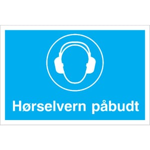 Påbudsskilt - Hørselvern påbudt, 30x20 cm.