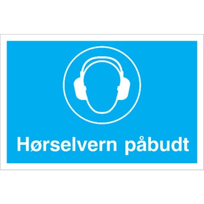 Påbudsskilt - Hørselvern påbudt, 30x20 cm.