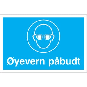 Påbudsskilt - Øyevern påbudt, 30x20 cm.