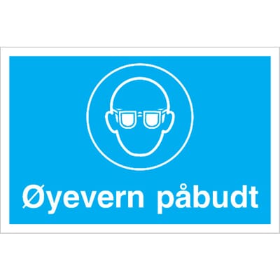 Påbudsskilt - Øyevern påbudt, 30x20 cm.