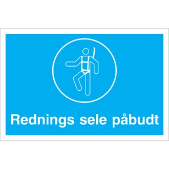 Påbudsskilt - Rednings sele påbudt, 30x20 cm.
