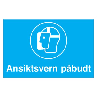 Påbudsskilt - Ansiktsvern påbudt, 30x20 cm.