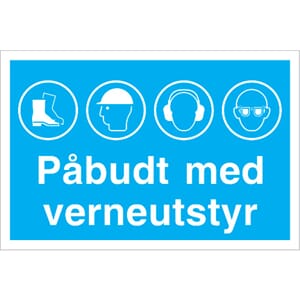 Påbudsskilt - Påbudt med verneutstyr, 30x20 cm.
