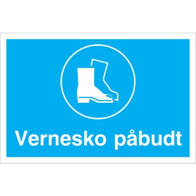 Påbudsskilt - Vernesko påbudt, 30x20 cm.