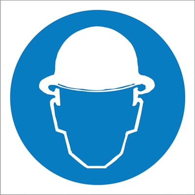 Påbudsskilt - Hjelm påbudt, 20x20 cm, pvc