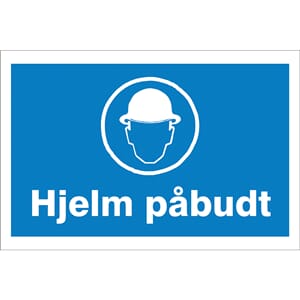 Påbudsskilt - Hjelm påbudt, 30x20 cm, pvc
