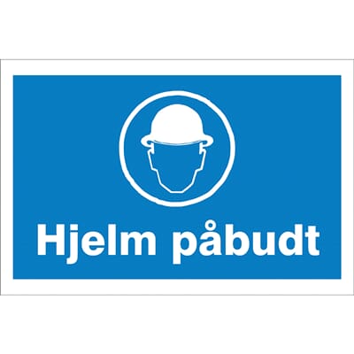 Påbudsskilt - Hjelm påbudt, 30x20 cm, pvc