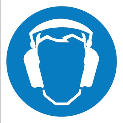 Påbudsskilt - Bruk hørselvern, 20x20 cm, pvc