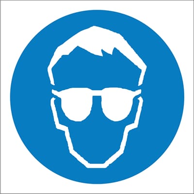 Påbudsskilt - Bruk vernebriller, 20x20 cm, pvc