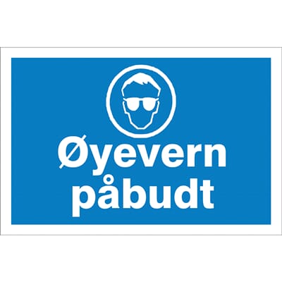 Påbudsskilt - Øyevern påbudt, 30x20 cm, pvc