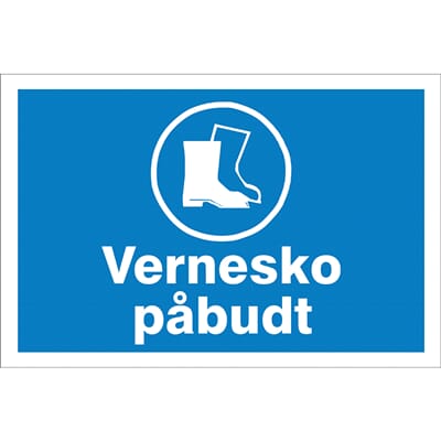 Påbudsskilt - Vernesko påbudt, 30x20 cm, pvc