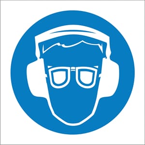 Påbudsskilt - Bruk hørselvern og briller, 20x20 cm., pvc