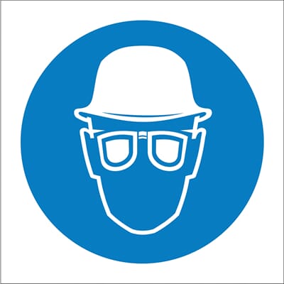 Påbudsskilt - Bruk hjelm og briller, 20x20 cm, pvc