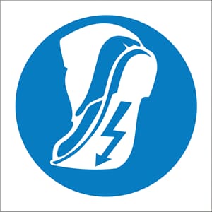 Påbudsskilt - Bruk antistatisk fottøy, 20x20 cm, pvc