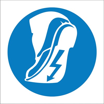 Påbudsskilt - Bruk antistatisk fottøy, 20x20 cm, pvc