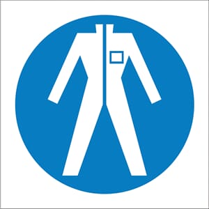 Påbudsskilt - Bruk vernedress, 20x20 cm, pvc