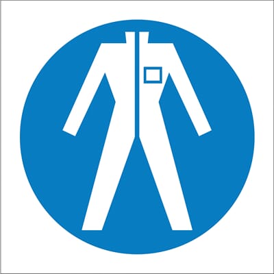 Påbudsskilt - Bruk vernedress, 20x20 cm, pvc