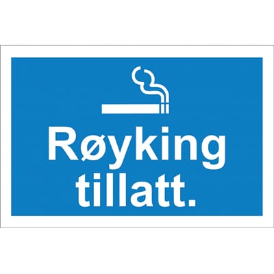 Påbudsskilt - "Røyking tillatt" 30x20cm PVC
