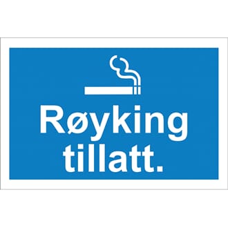 Påbudsskilt - "Røyking tillatt" 30x20cm PVC