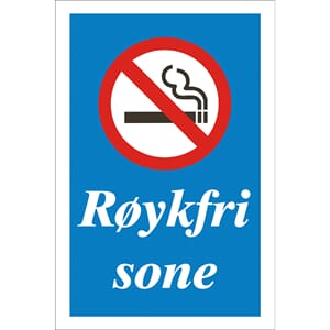 Påbudsskilt - Røykfri sone, 20x30 cm, pvc