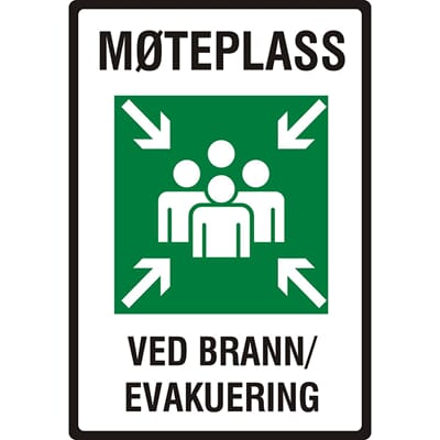 MØTEPLASS VED BRANN/EVAKUERING, 50x70 cm.