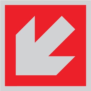 Brannpil - Skrå, 20x20 cm., refl. pvc