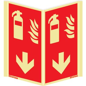 Brannslukker m/Pil ned, plogskilt - 15x30 cm.