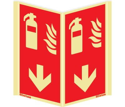 Brannslukker m/Pil ned, plogskilt - 15x30 cm.