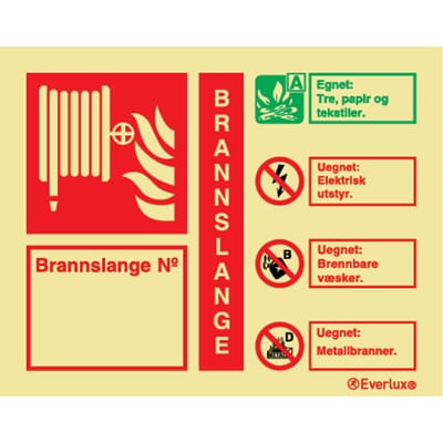 Infoskilt - Brannslange, 15x12 cm.