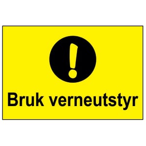 Varselskilt - Bruk verneutstyr, 30x20 cm. pvc