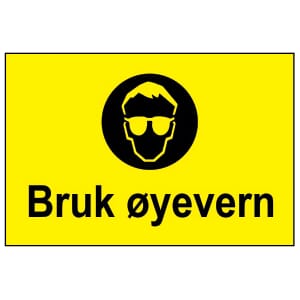 Varselskilt - Bruk øyevern, 30x20 cm., pvc