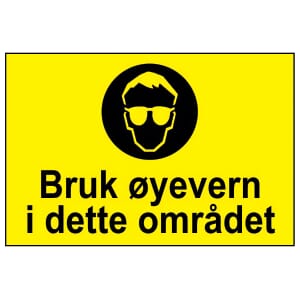 Varselskilt - Bruk øyevern i dette området, 30x20 cm., pvc