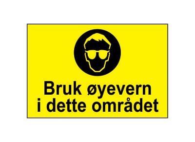 Varselskilt - Bruk øyevern i dette området, 30x20 cm., pvc