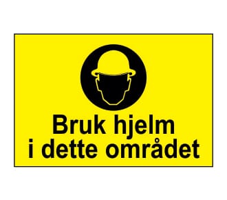 Varselskilt - Bruk hjelm i dette området, 30x20 cm., pvc