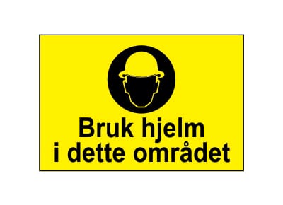 Varselskilt - Bruk hjelm i dette området, 30x20 cm., pvc