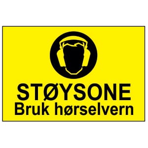 Varselskilt - Støysone bruk hørselvern, 30x20 cm. pvc