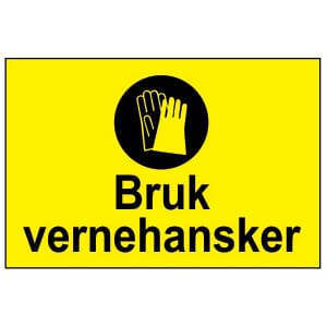 Varselskilt - Bruk vernehansker, 30x20 cm., pvc