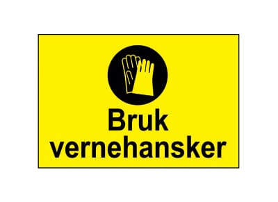 Varselskilt - Bruk vernehansker, 30x20 cm., pvc