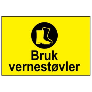 Varselskilt - Bruk vernestøvler, 30x20 cm., pvc