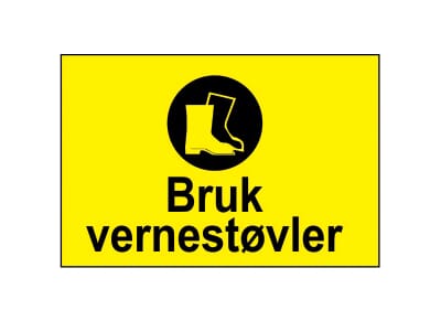 Varselskilt - Bruk vernestøvler, 30x20 cm., pvc