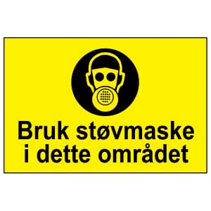Varselskilt - Bruk støvmaske i dette området, 30x20 cm., pvc