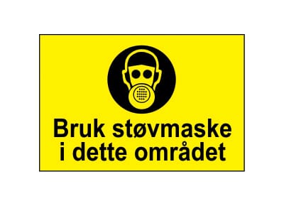 Varselskilt - Bruk støvmaske i dette området, 30x20 cm., pvc